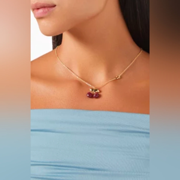 Coach Signature Pave' Cherry Pendant Necklace - NWT - Gold 16-18 Inches Long - Picture 7 of 9